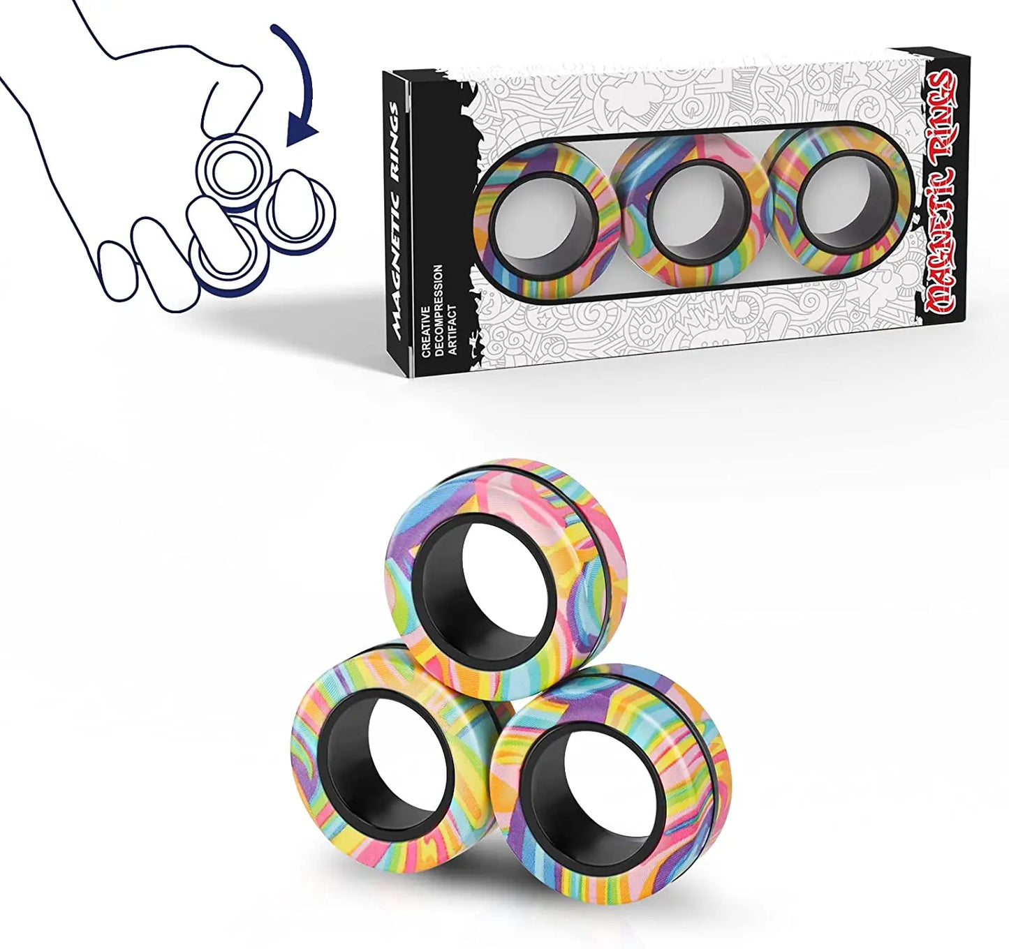 Colourful Magnetic Fidget Rings – Stress Relief Spinner Rings for Anxiety & Focus"